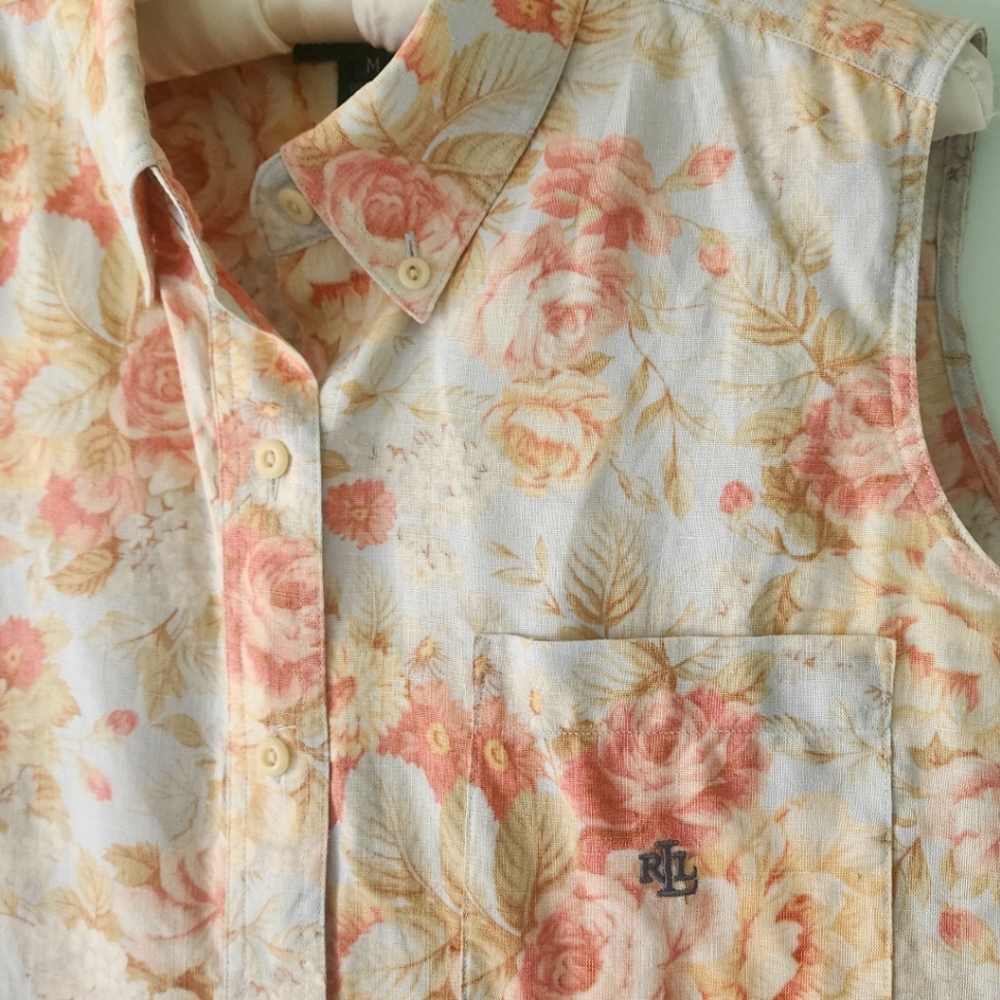Ralph Lauren floral linen blouse, Size M.